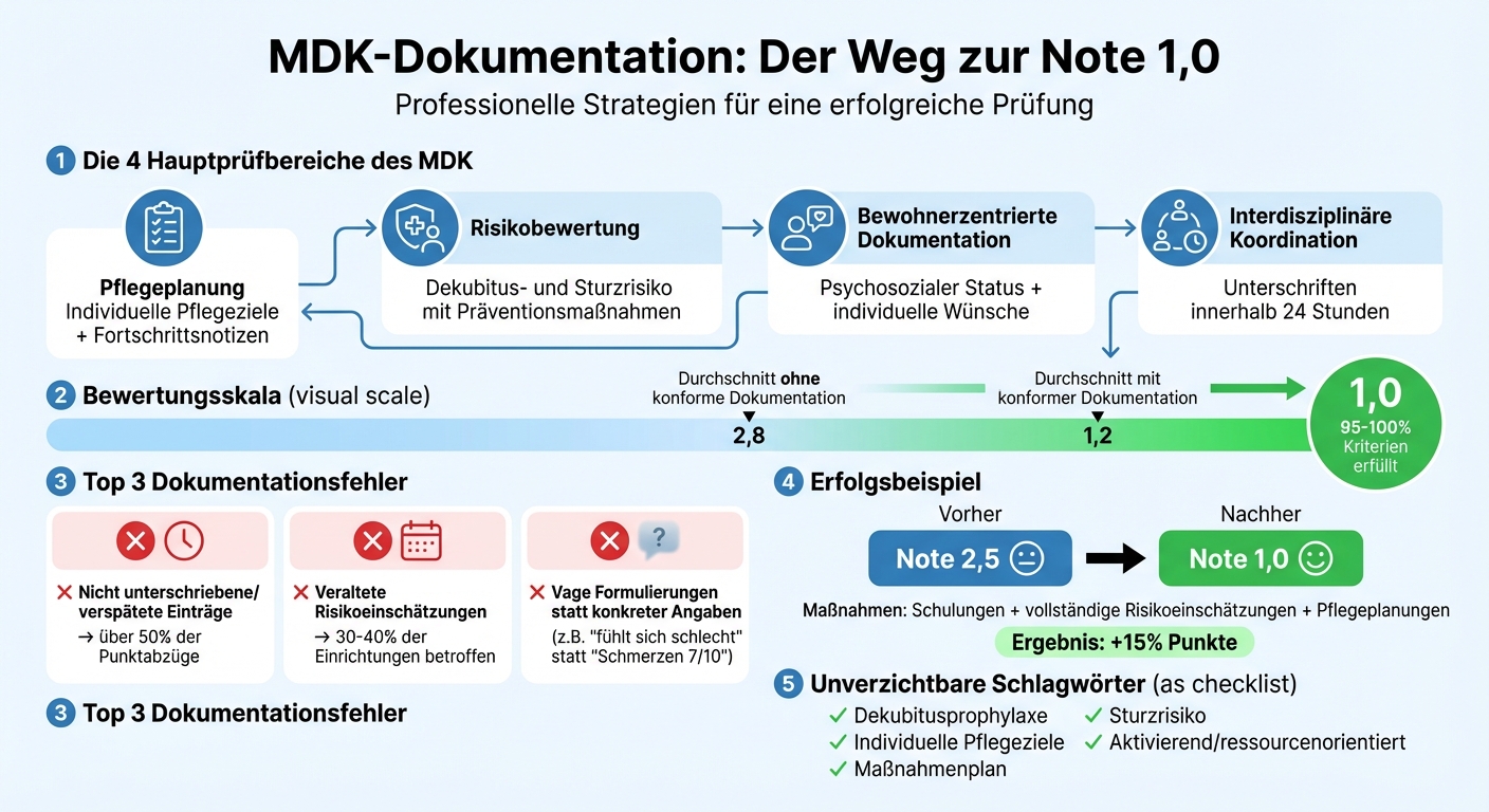 MDK-Dokumentation: 4 Hauptbereiche und häufigste Fehler für Note 1,0