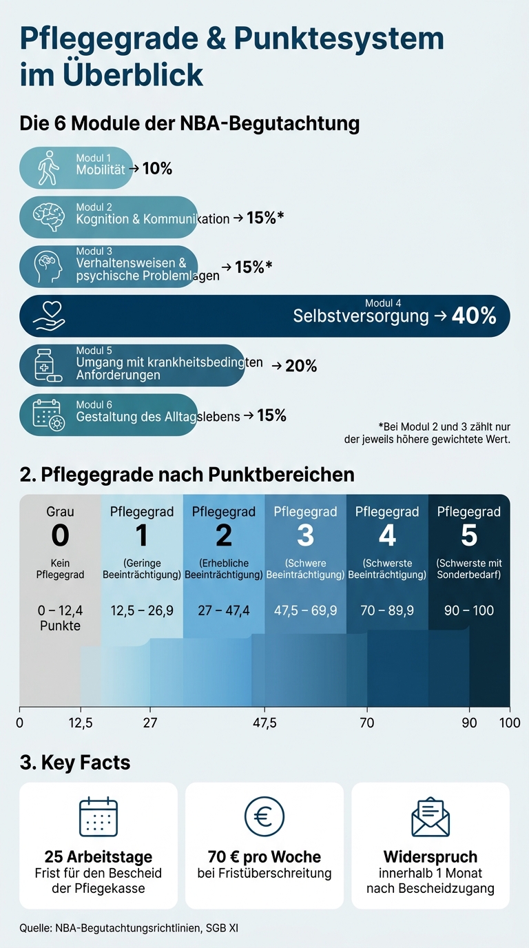 Pflegegrade & Punktesystem: Module, Gewichtung und Schwellenwerte