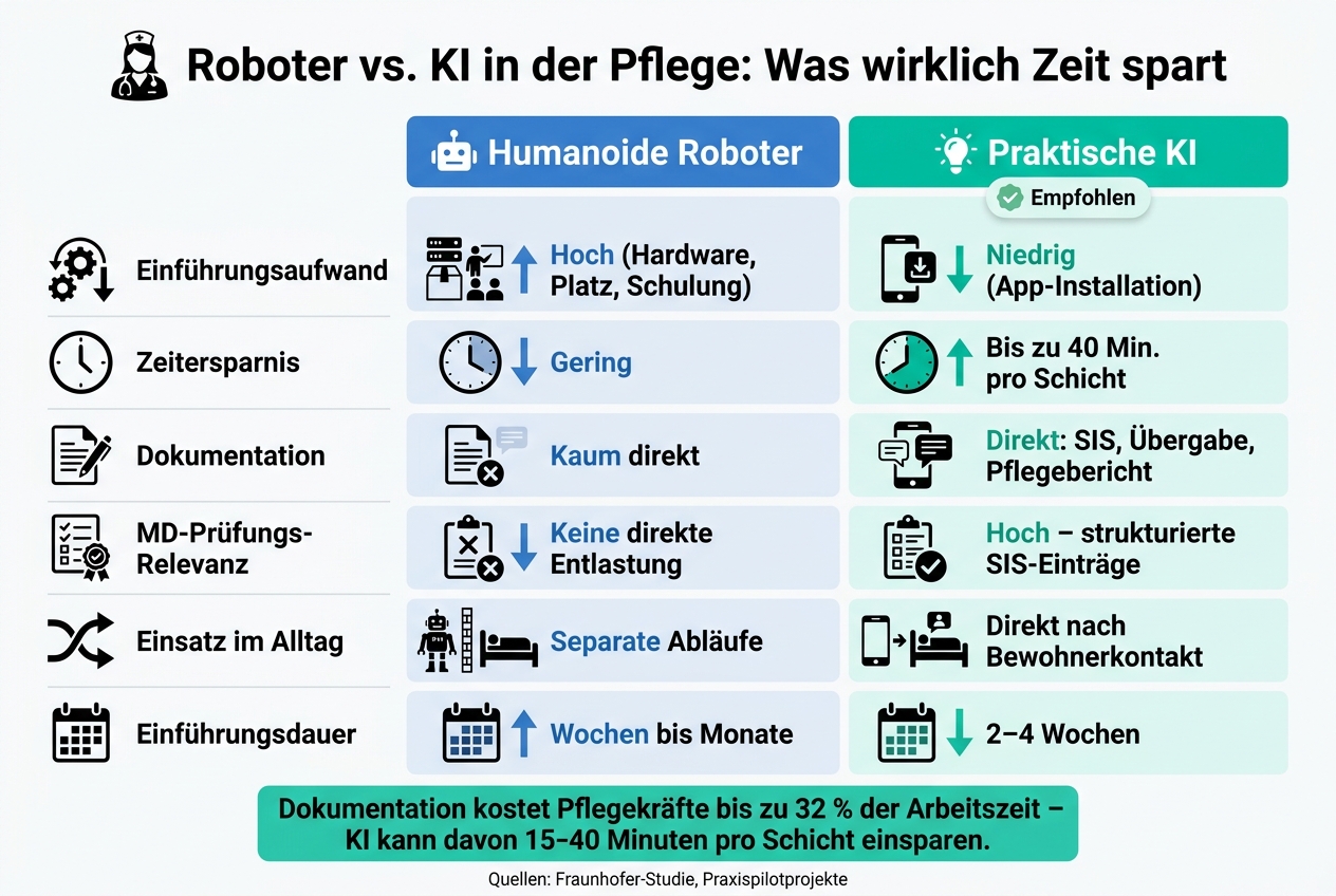Roboter vs. KI in der Pflege: Was wirklich Zeit spart