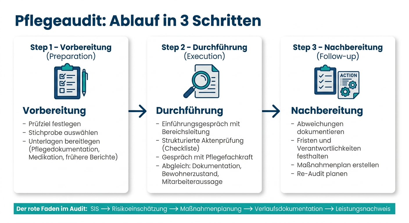 Pflegeaudit Ablauf: 3 Schritte im Überblick