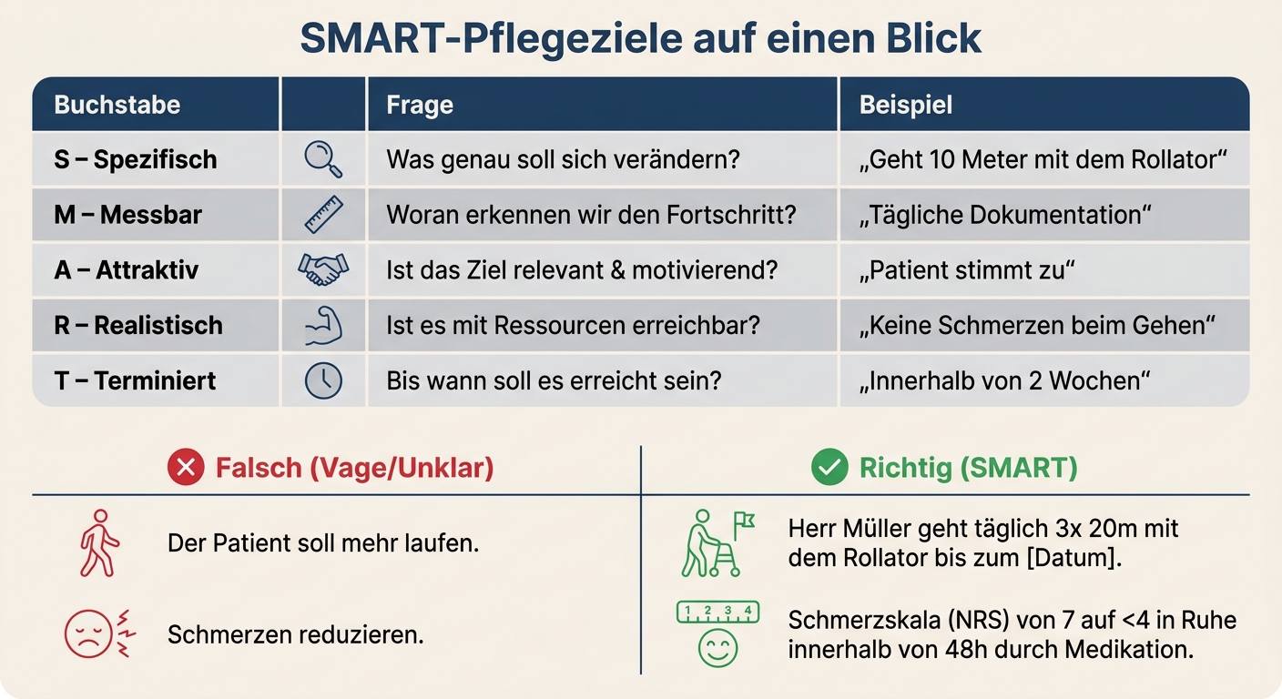SMART-Pflegeziele: Unscharfe vs. prüfbare Formulierungen