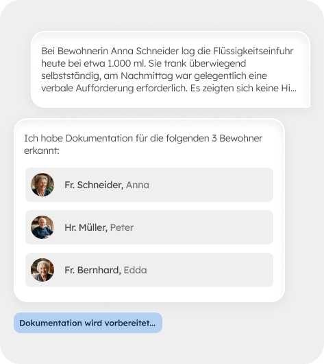 dexter.mobile: Aus einer Sprachaufnahme erkennt die App Dokumentation für drei Bewohnerinnen und Bewohner und ordnet sie zu