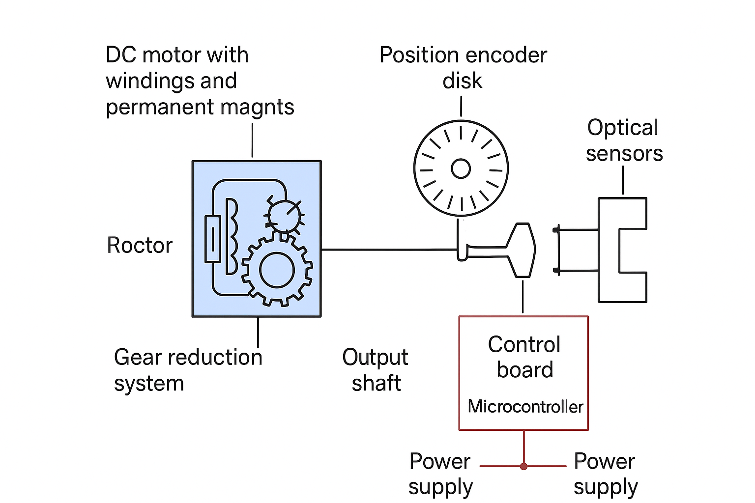 Actuator System Diagram showing electric motor, gear reduction, and control components
