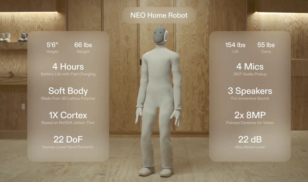 1X Technologies NEO humanoid robot product photo showing consumer-ready design and build quality