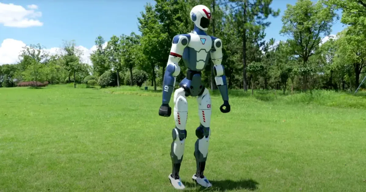 Unitree R1 humanoid robot running - 121cm tall, $4,900-$35,000 USD, ships April 2026