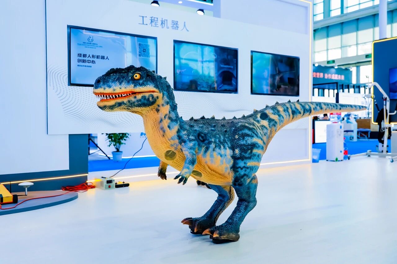 CHRIC DINOBOT bipedal dinosaur robot on display