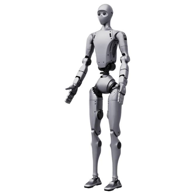 Unitree H2 Plus humanoid robot standing with one arm extended — the manufacturer's own official product render of the H2 Plus, a visibly different machine from the H2