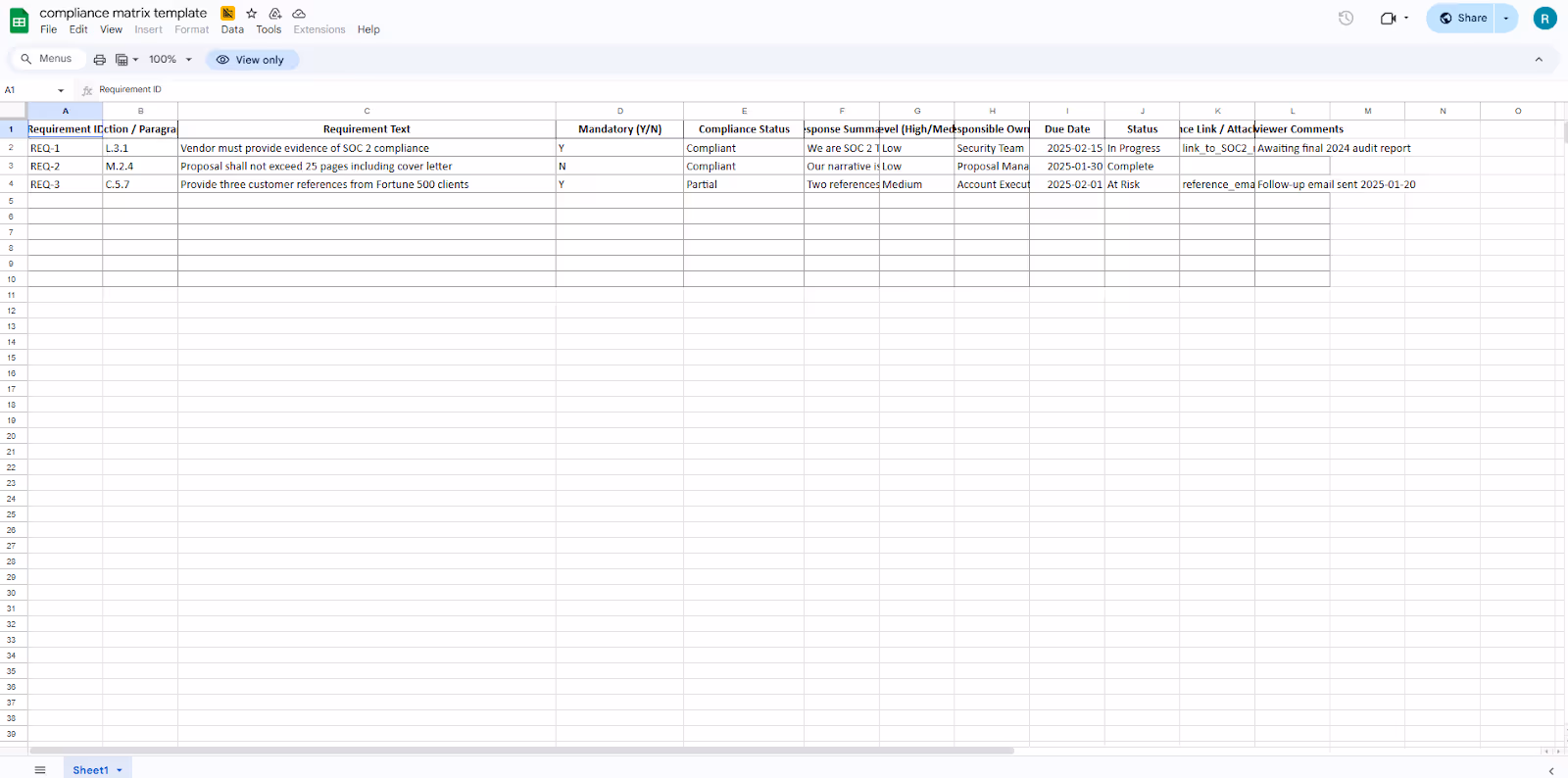Compliance Matrix Template Example