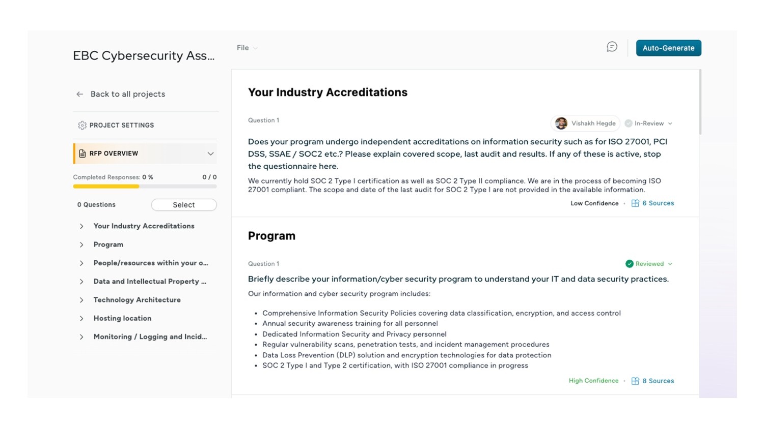 Context-aware understanding of RFP questions