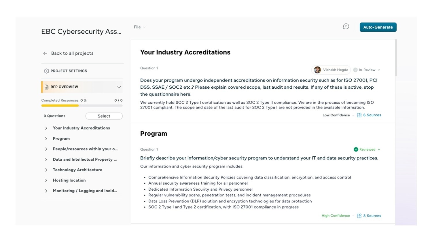 Context-aware understanding of RFP questions