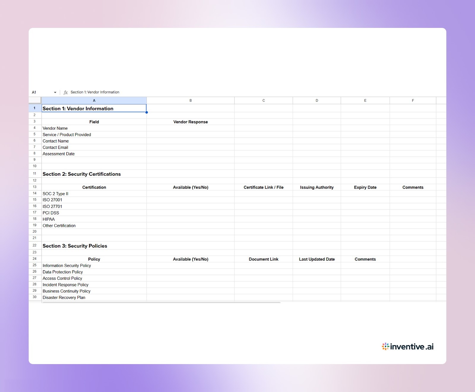Vendor Security And Compliance Evidence Template