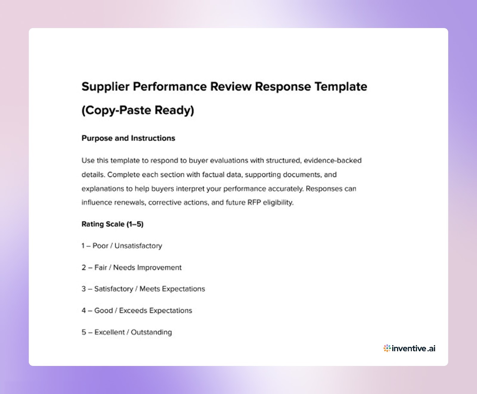 Supplier Performance Review Response Template: Preparing Vendor Inputs