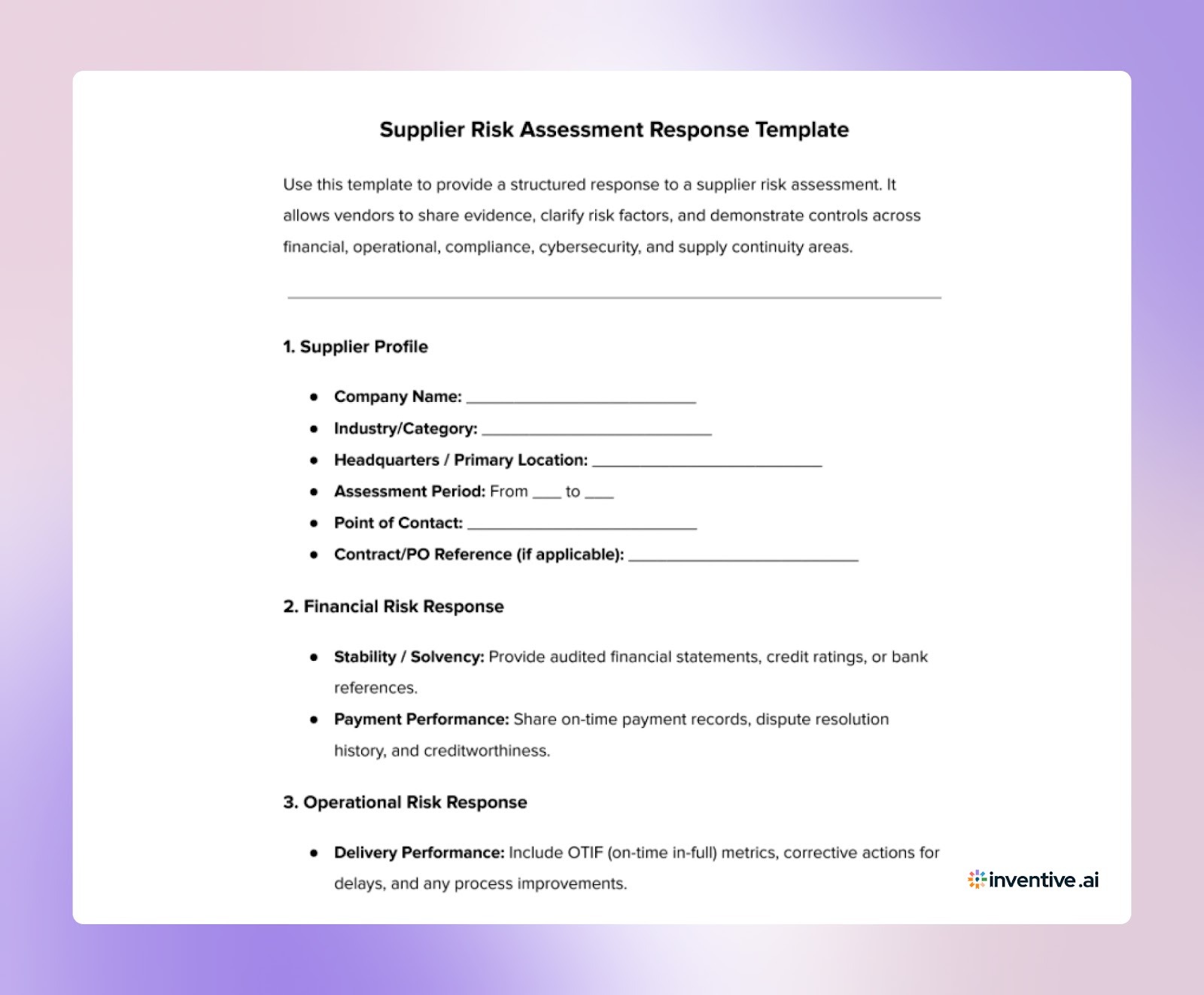 Supplier Risk Assessment Response Template: Streamline Vendor Submissions