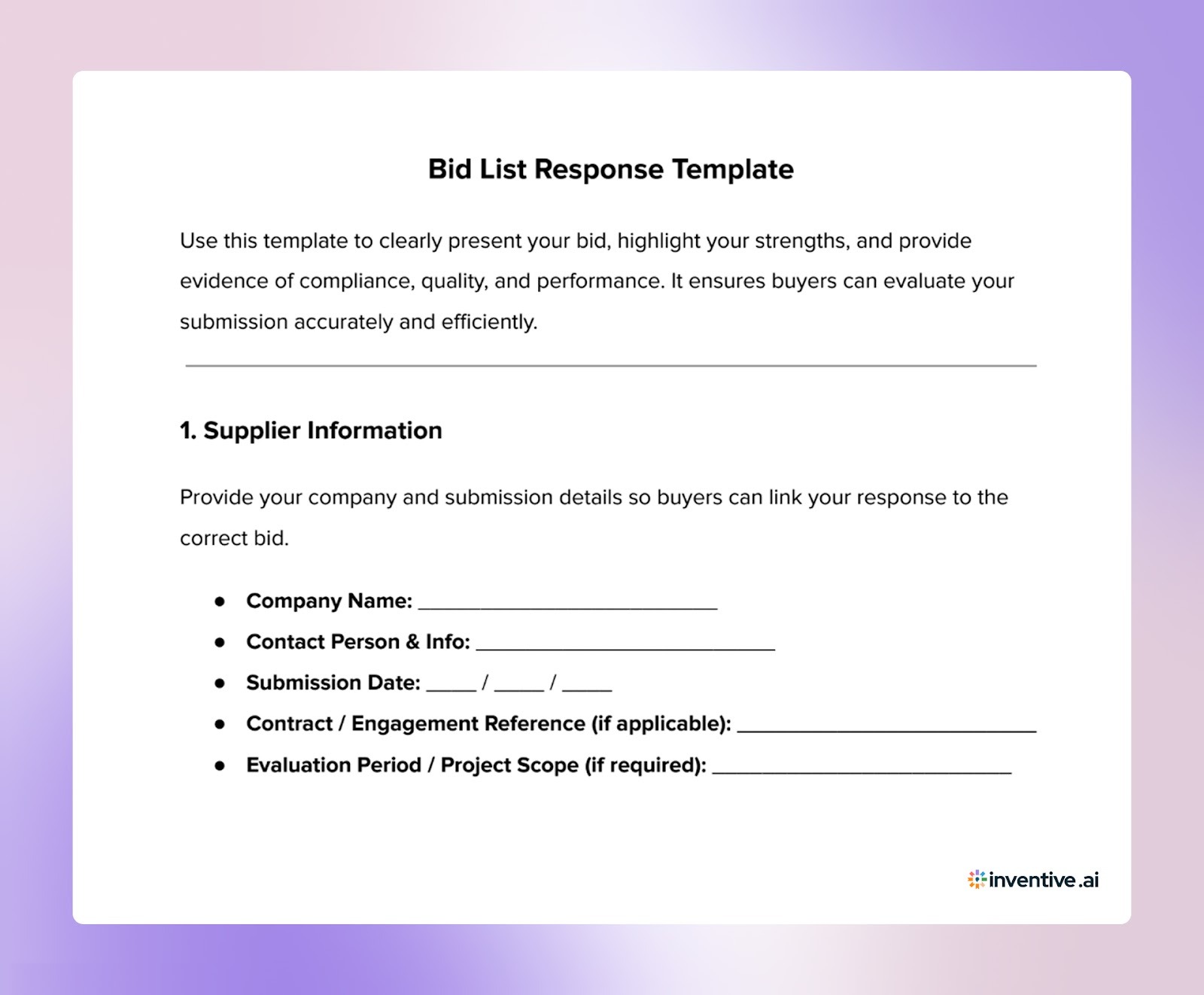 Bid List Response Template: How Vendors Prepare Submissions