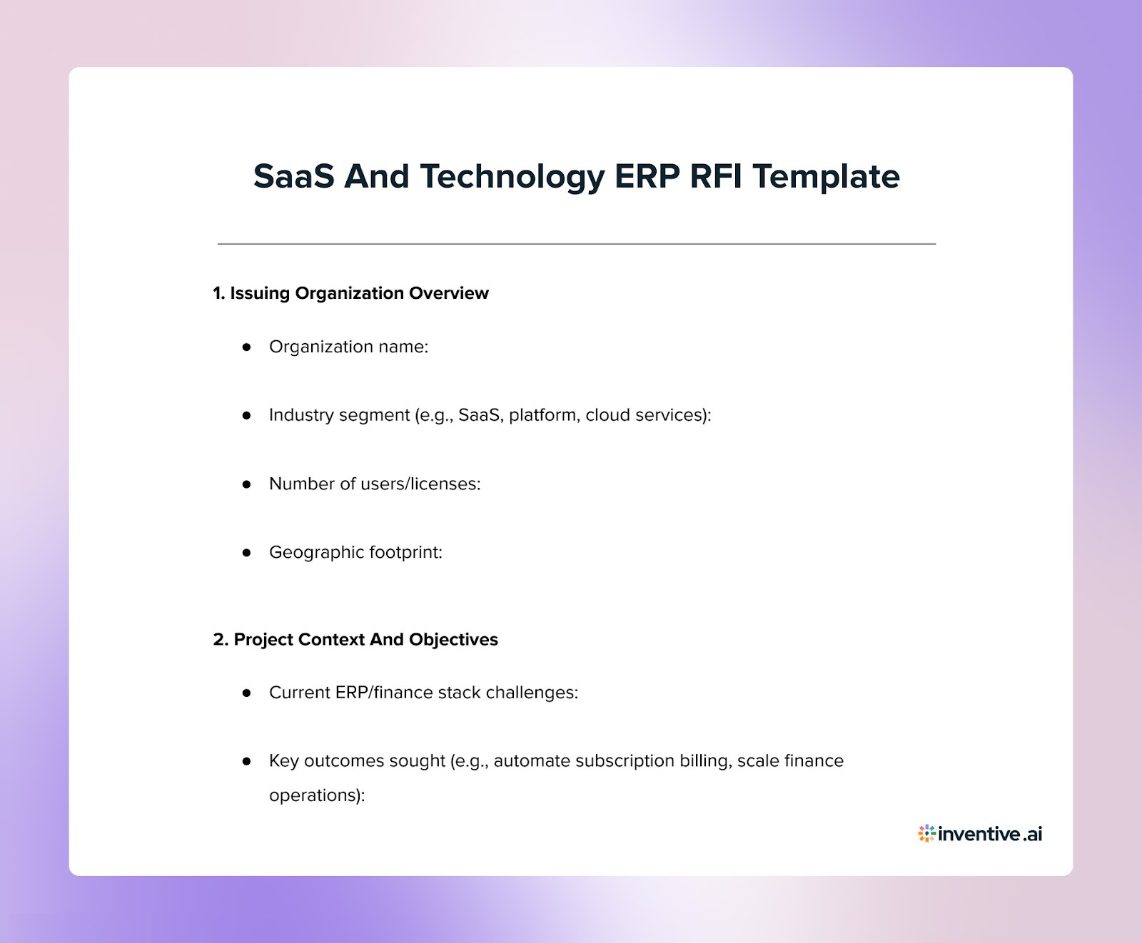 SaaS And Technology ERP RFI Template