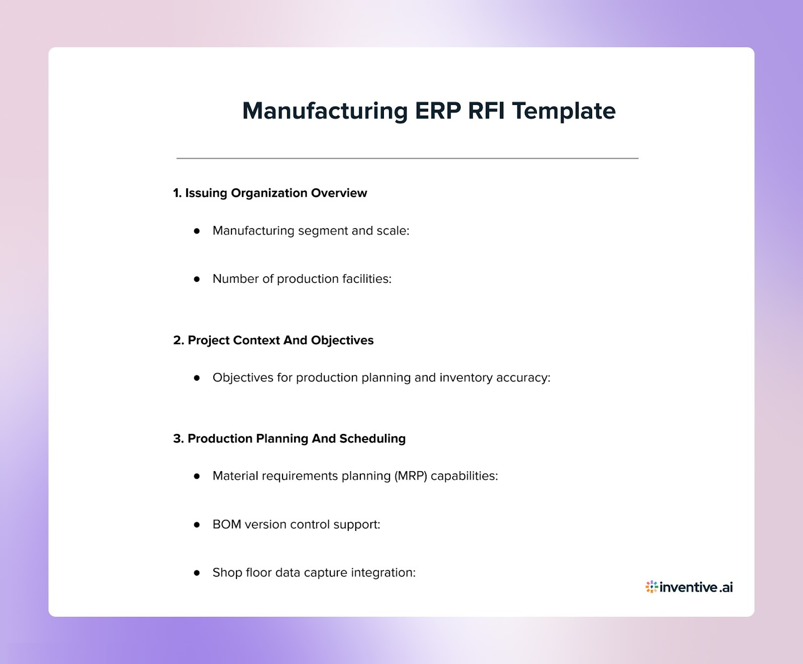 Manufacturing ERP RFI Template