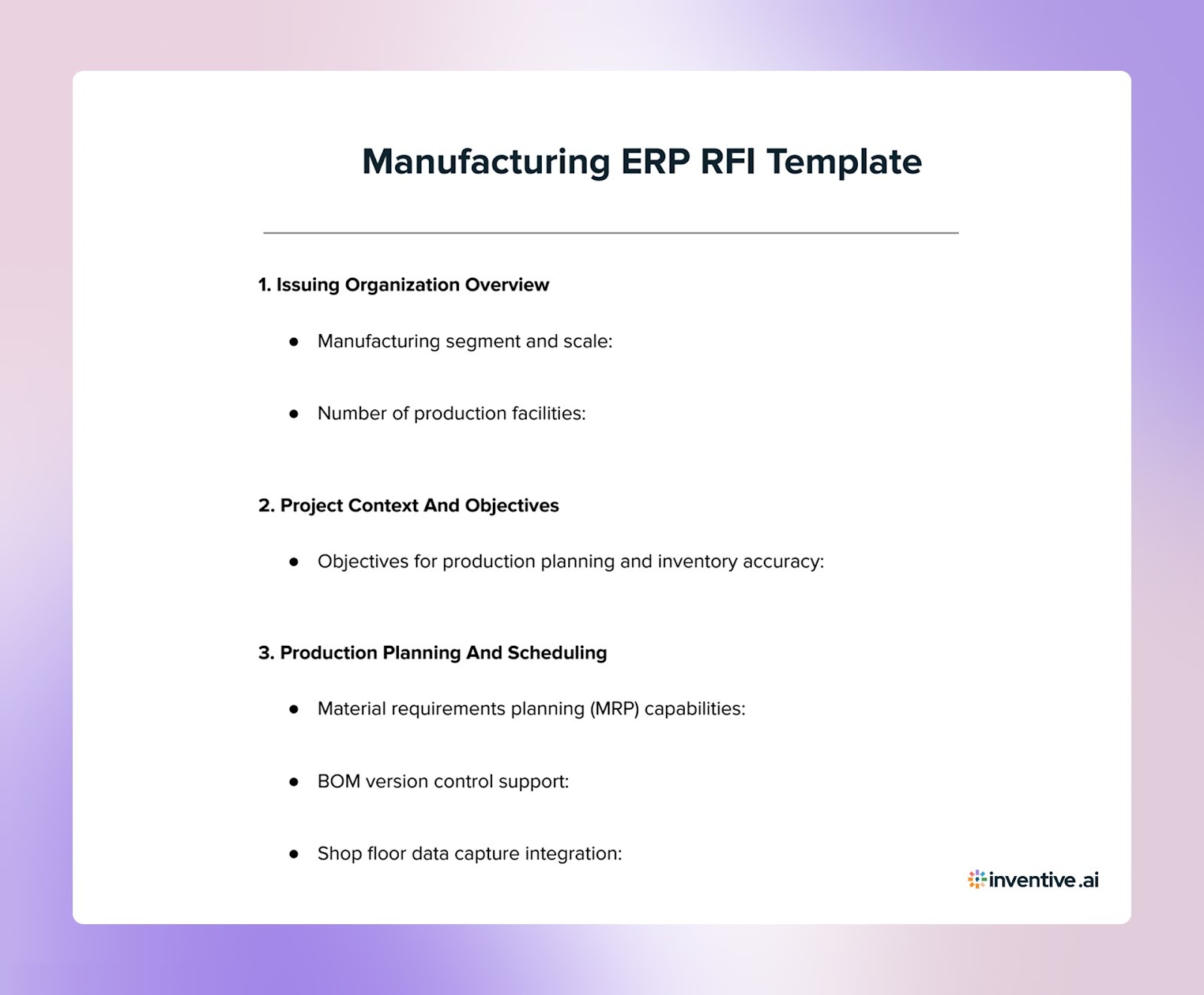 Logistics And Distribution ERP RFI Template