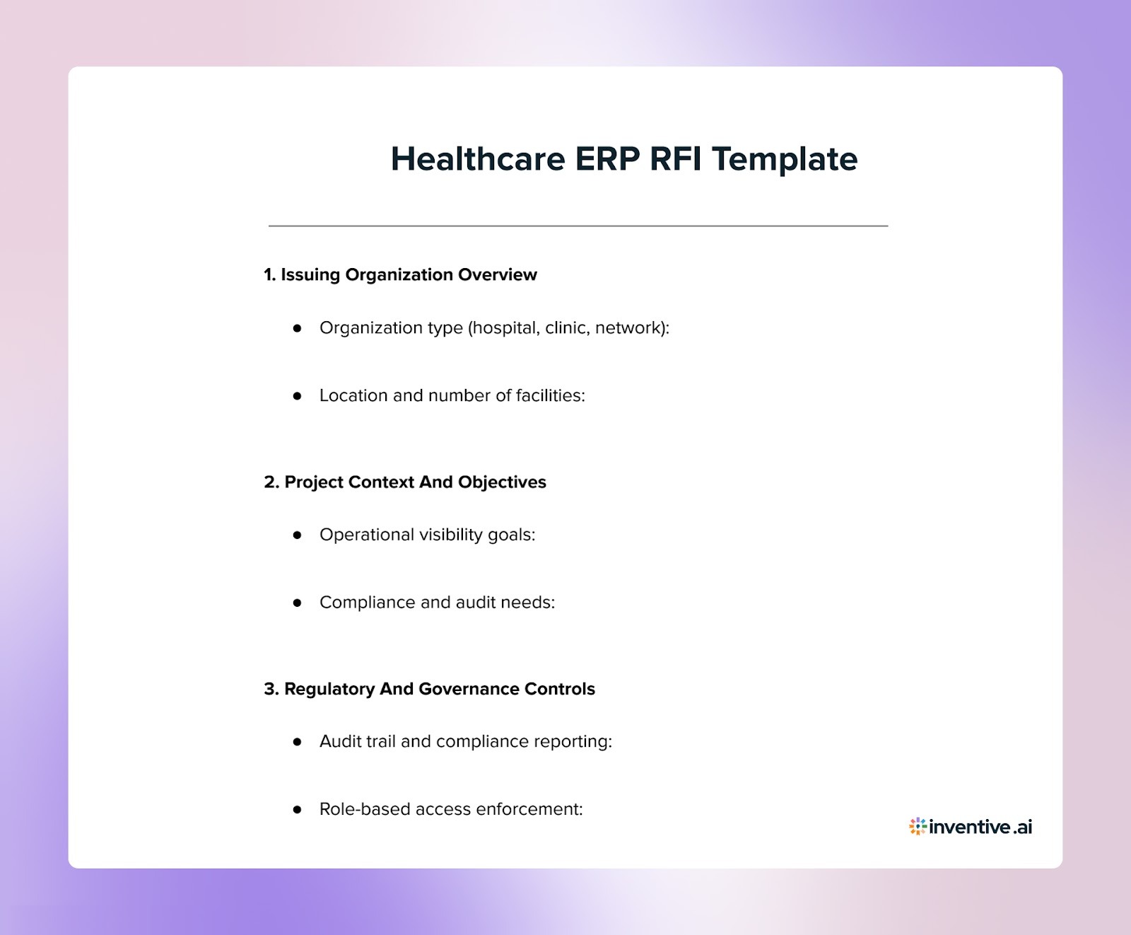 Healthcare ERP RFI Template