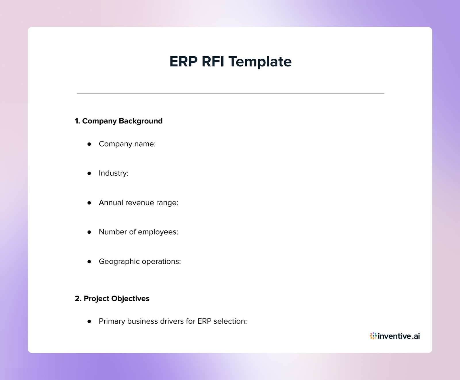 ERP RFI Response Template For Vendors: Improve Your Shortlist Odds