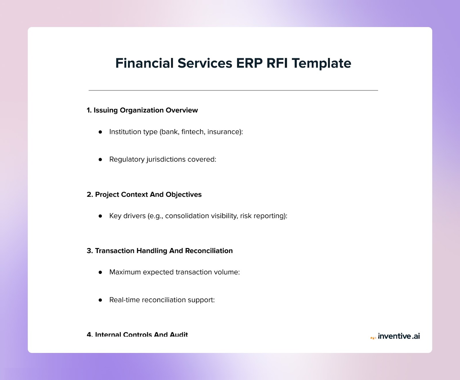 Financial Services ERP RFI Template