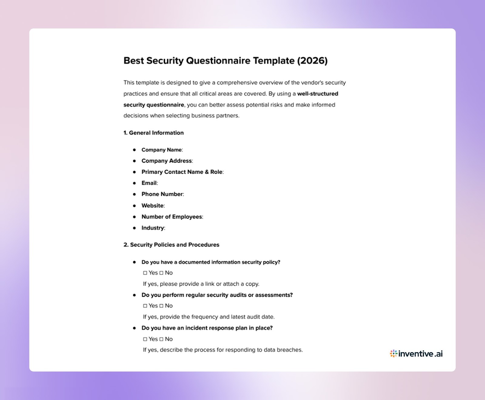 The Ultimate Security Questionnaire Template You Would Need in 2026