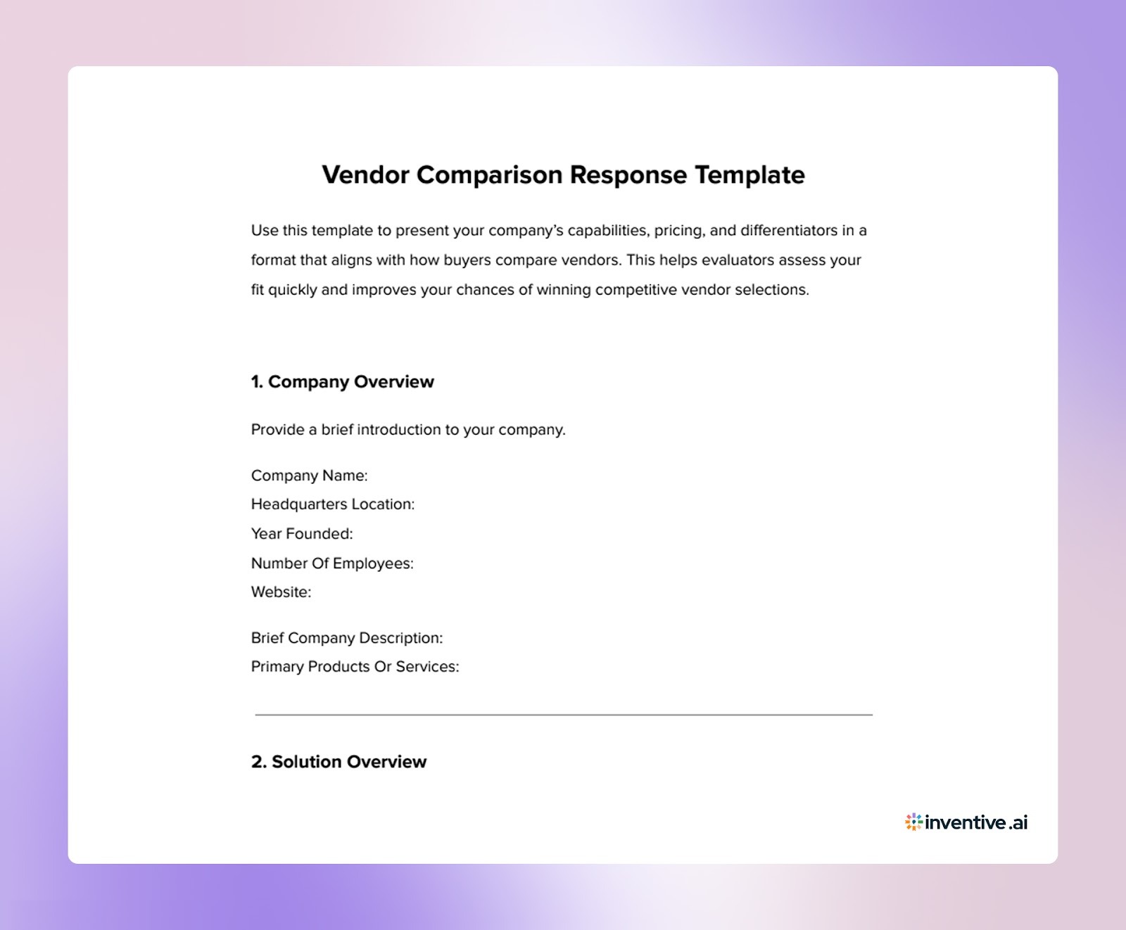 Vendor Comparison Response Template