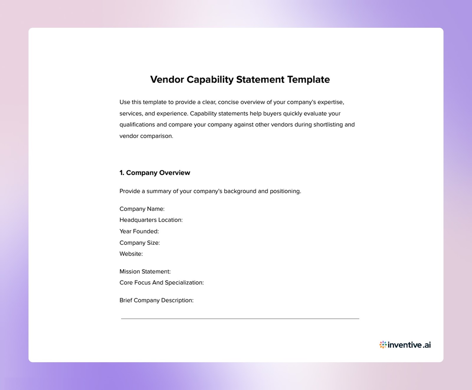 Vendor Capability Statement Template