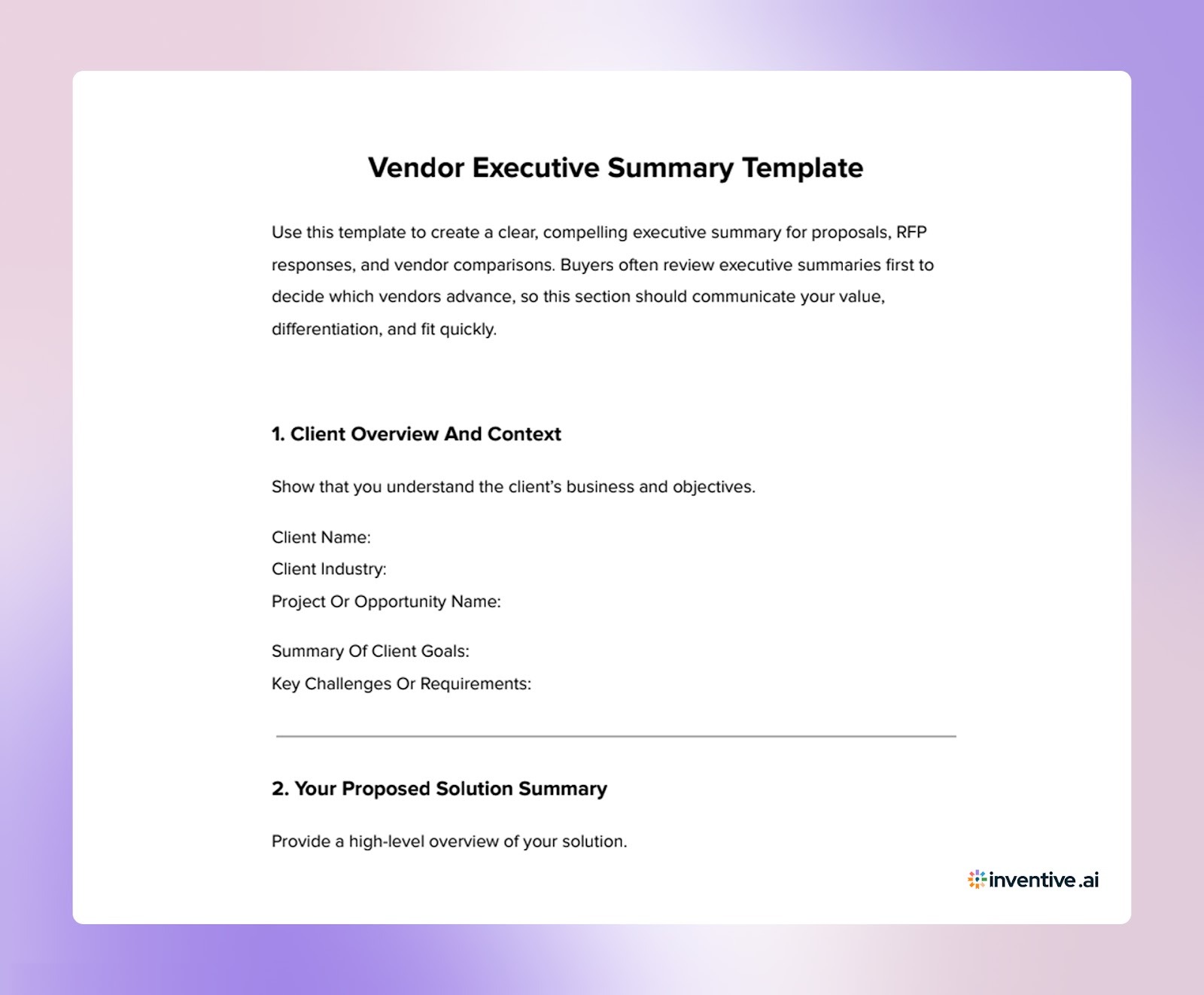 Vendor Executive Summary Template