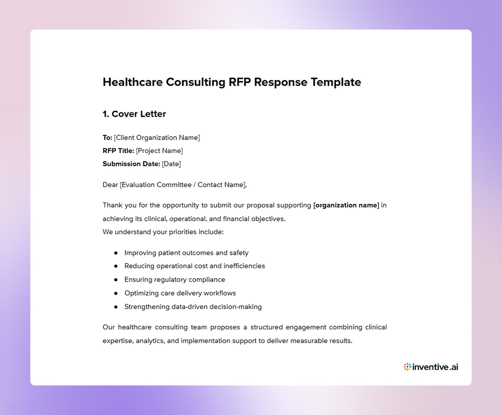 Healthcare Consulting Services RFP Response Template