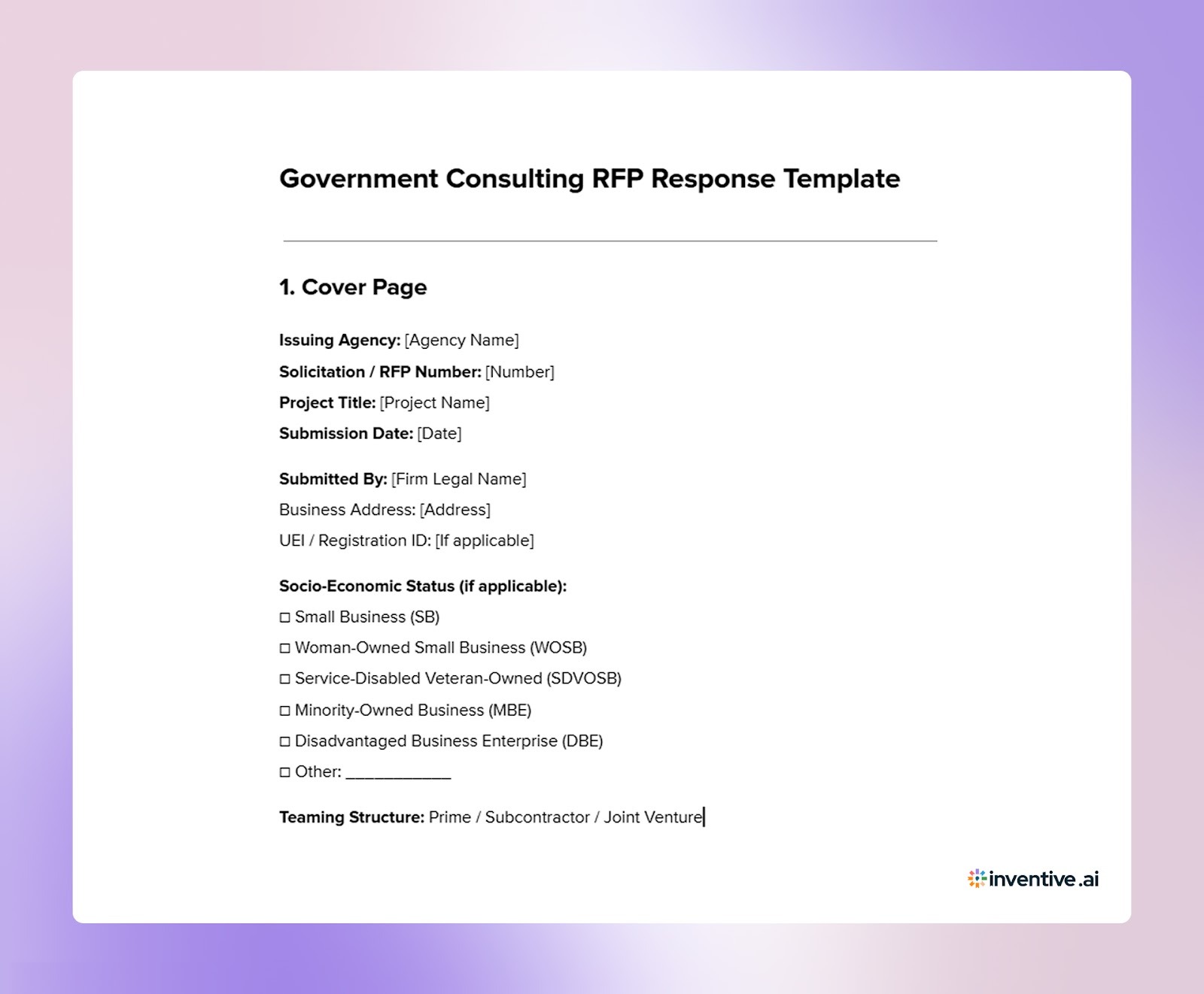 Government Consulting Services RFP Response Template