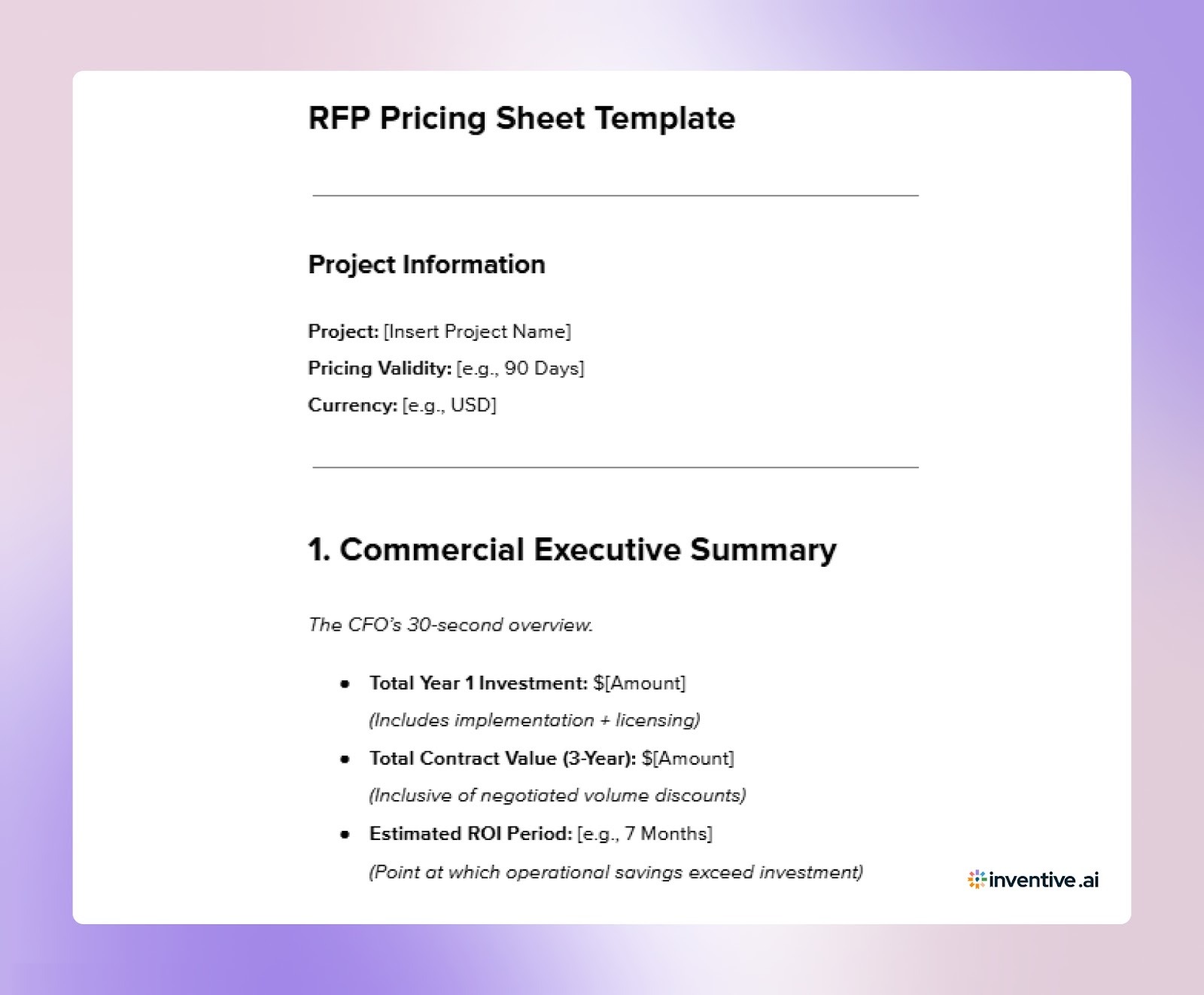 Pricing Sheet Template