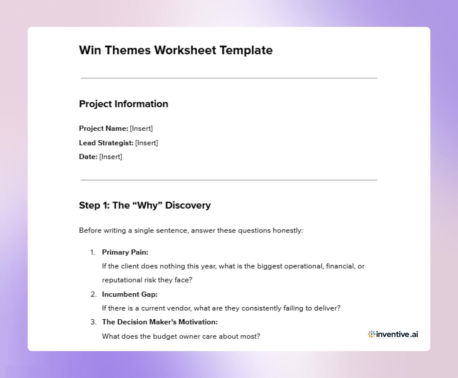 Win Themes Worksheet