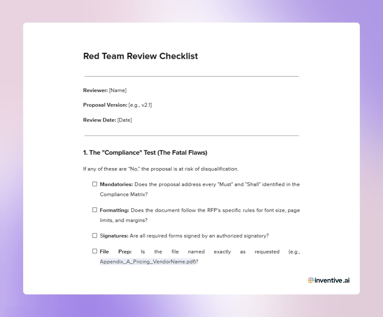 Red Team Review Checklist
