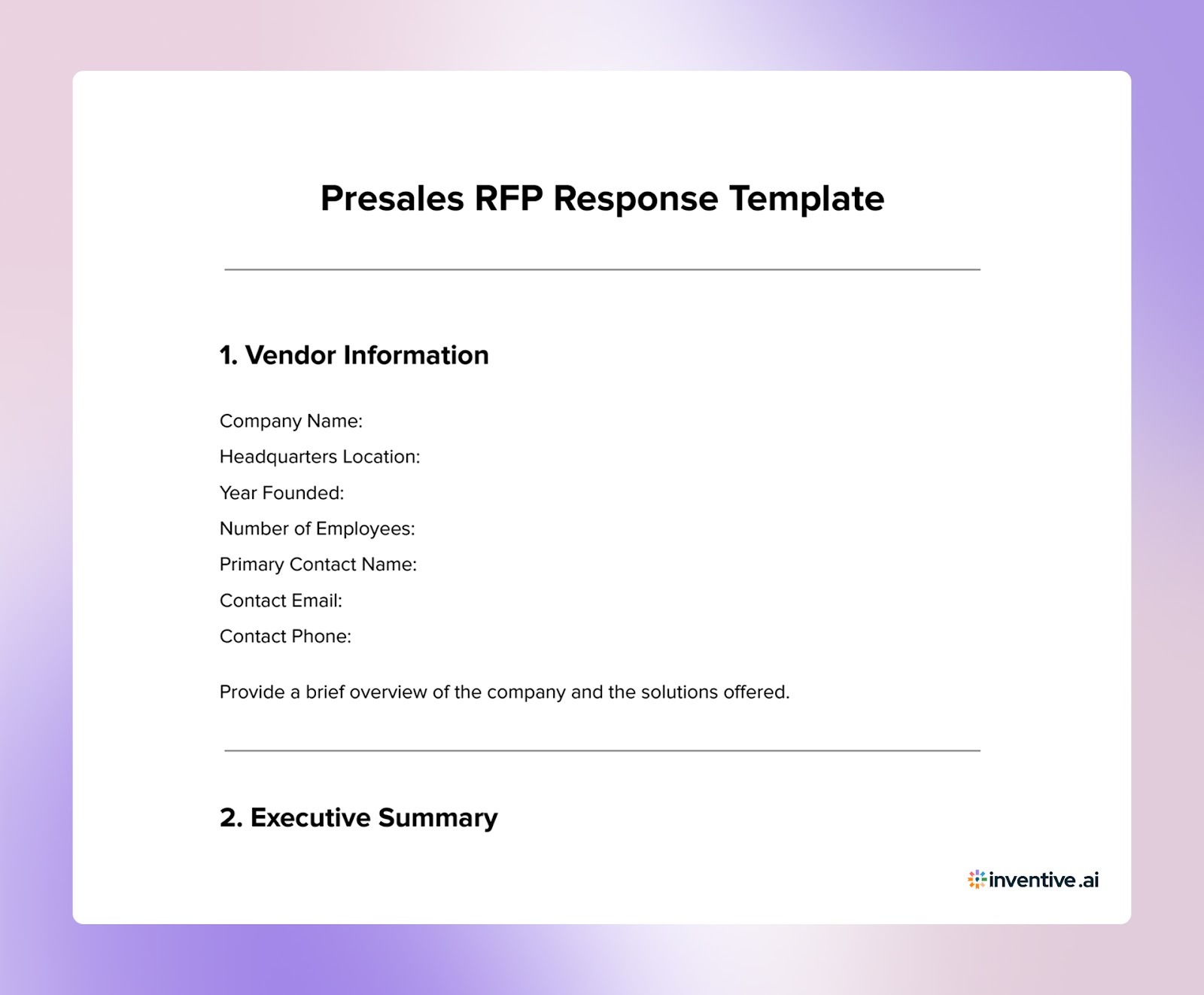 RFP Template to Structure Presales Deal Support Responses