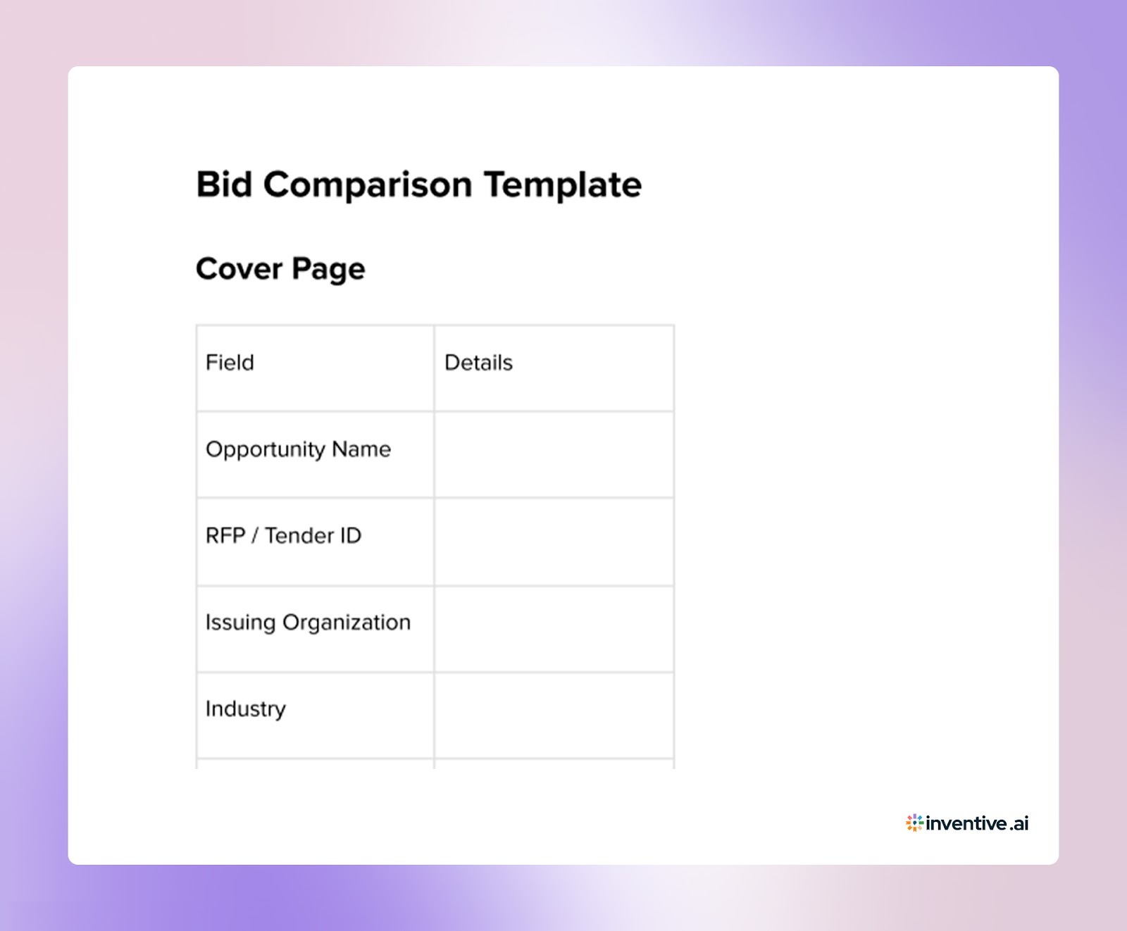 Bid Comparison Template