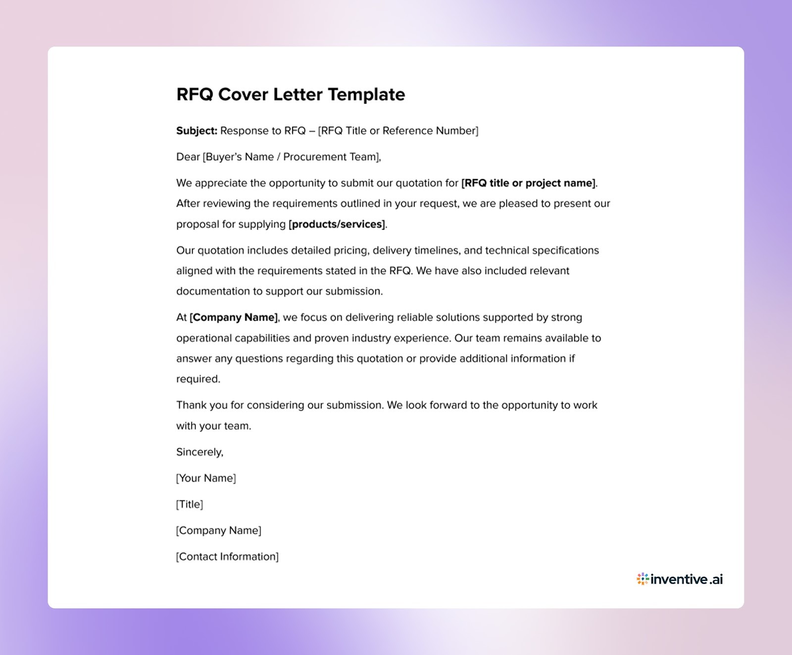 A Proven RFQ Cover Letter Template for Stronger Quotations