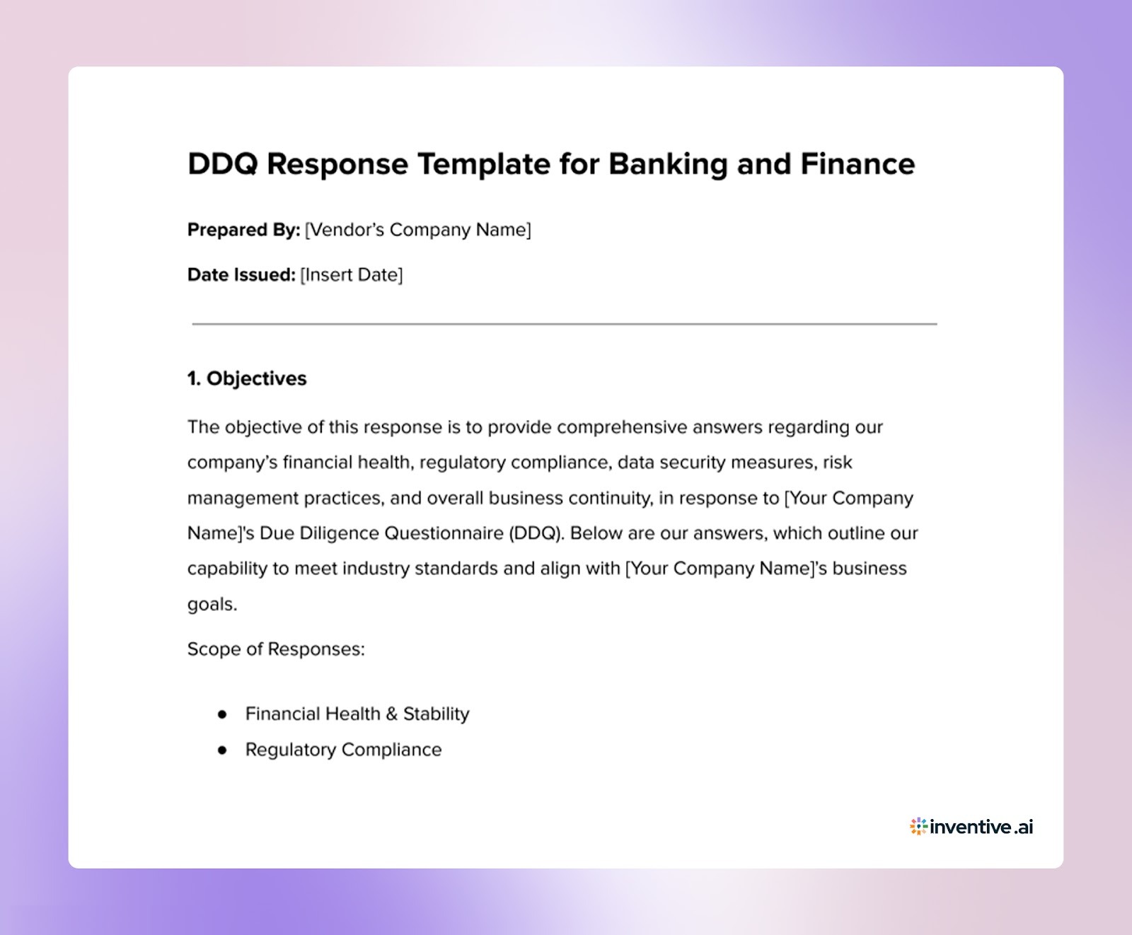 A Practical DDQ Response Template for Finance & Banking Firms