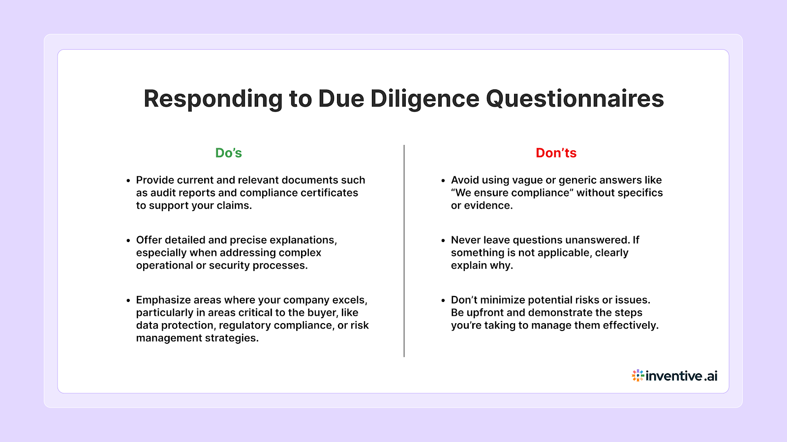Do’s and Don’ts of Responding to Due Diligence Questionnaires