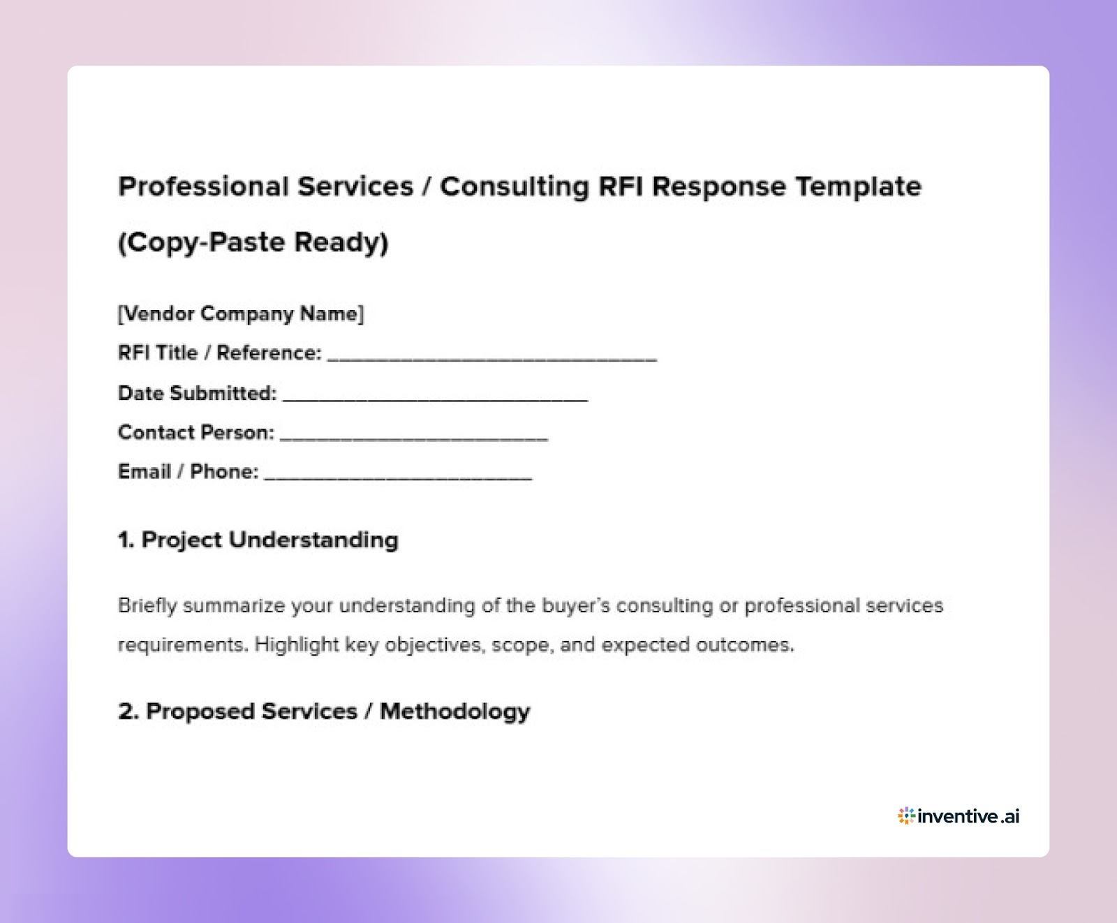 Professional Services / Consulting RFI Response Template