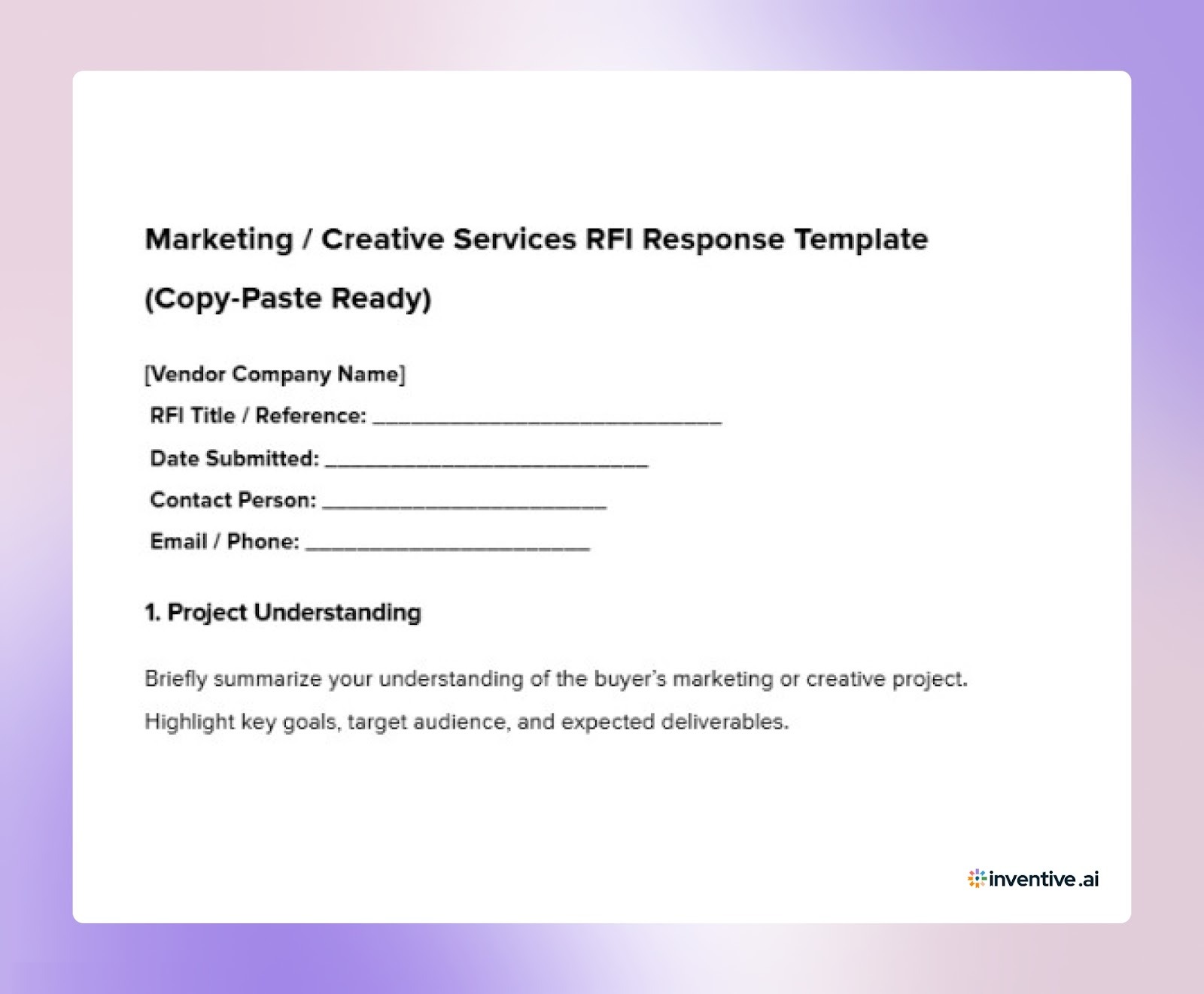 Marketing / Creative Services RFI Response Template
