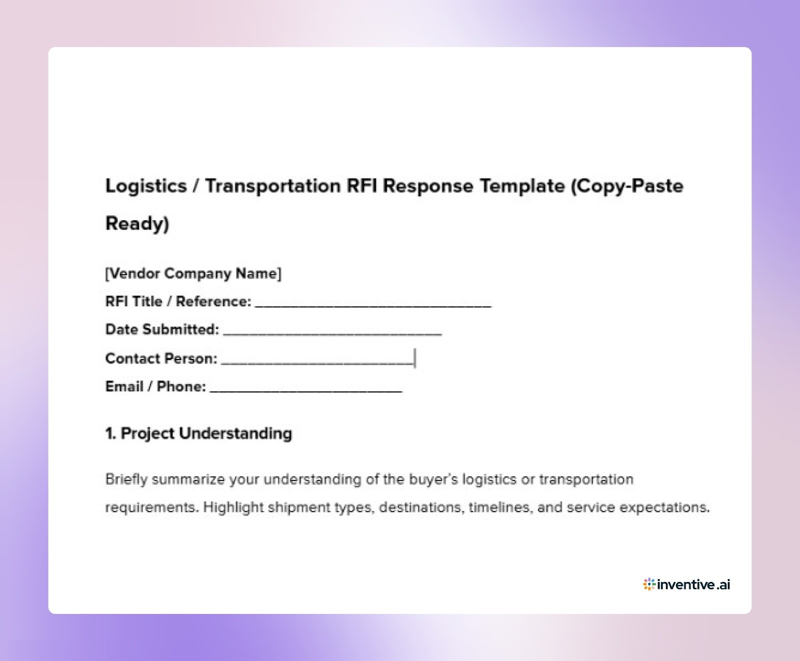 Logistics / Transportation RFI Response Template
