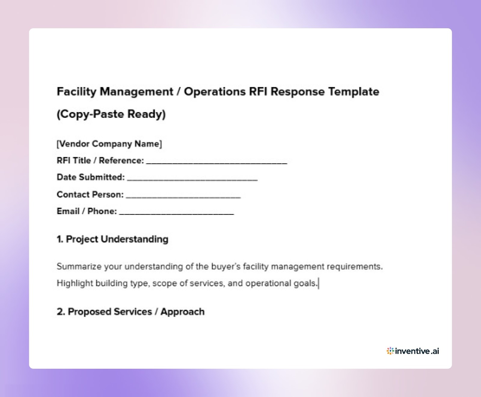 Facility Management / Operations RFI Response Template