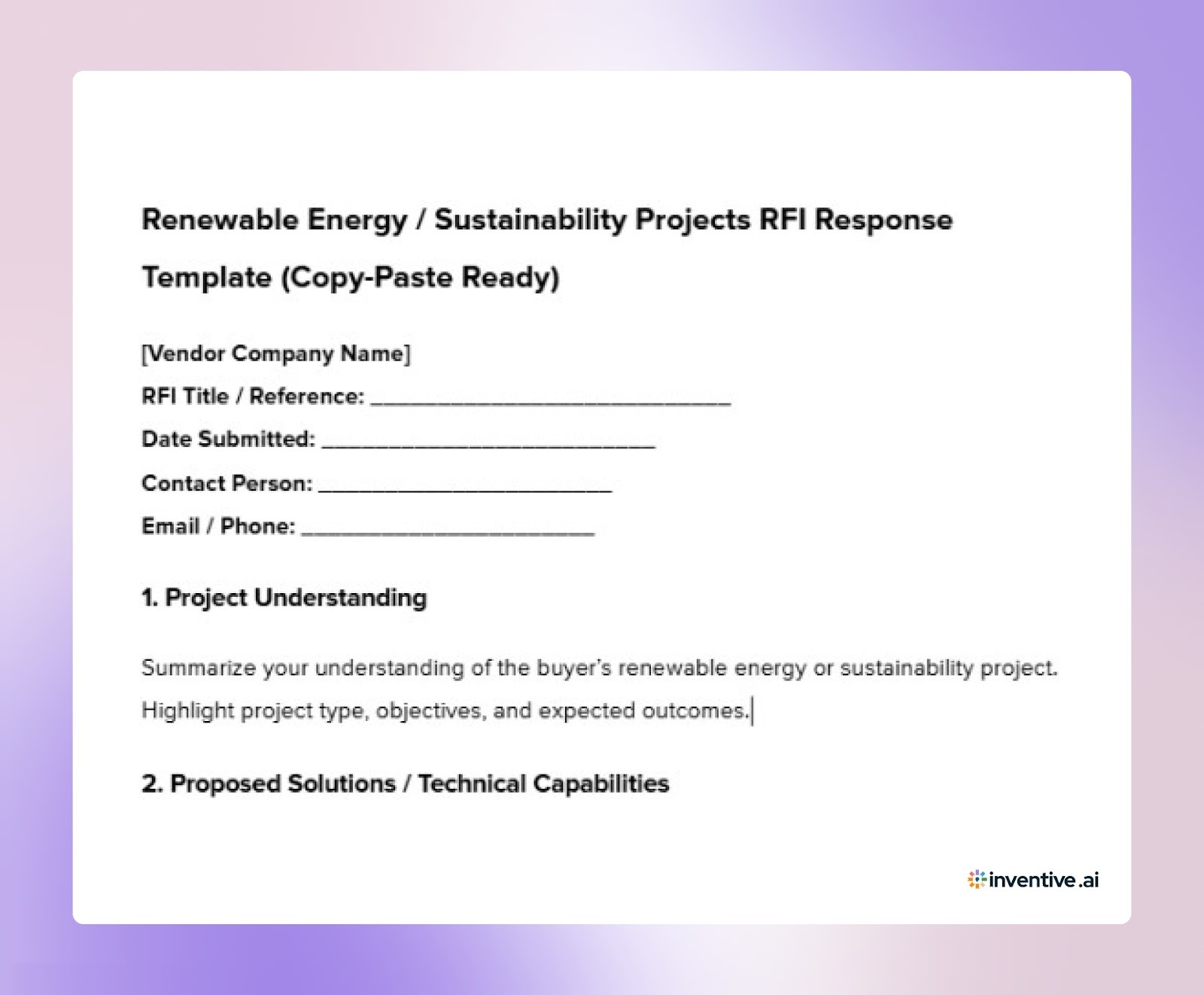Renewable Energy / Sustainability Projects RFI Response Template