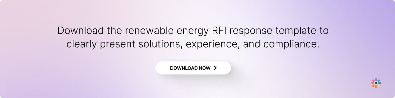 The renewable energy RFI response template to clearly present solutions, experience, and compliance.