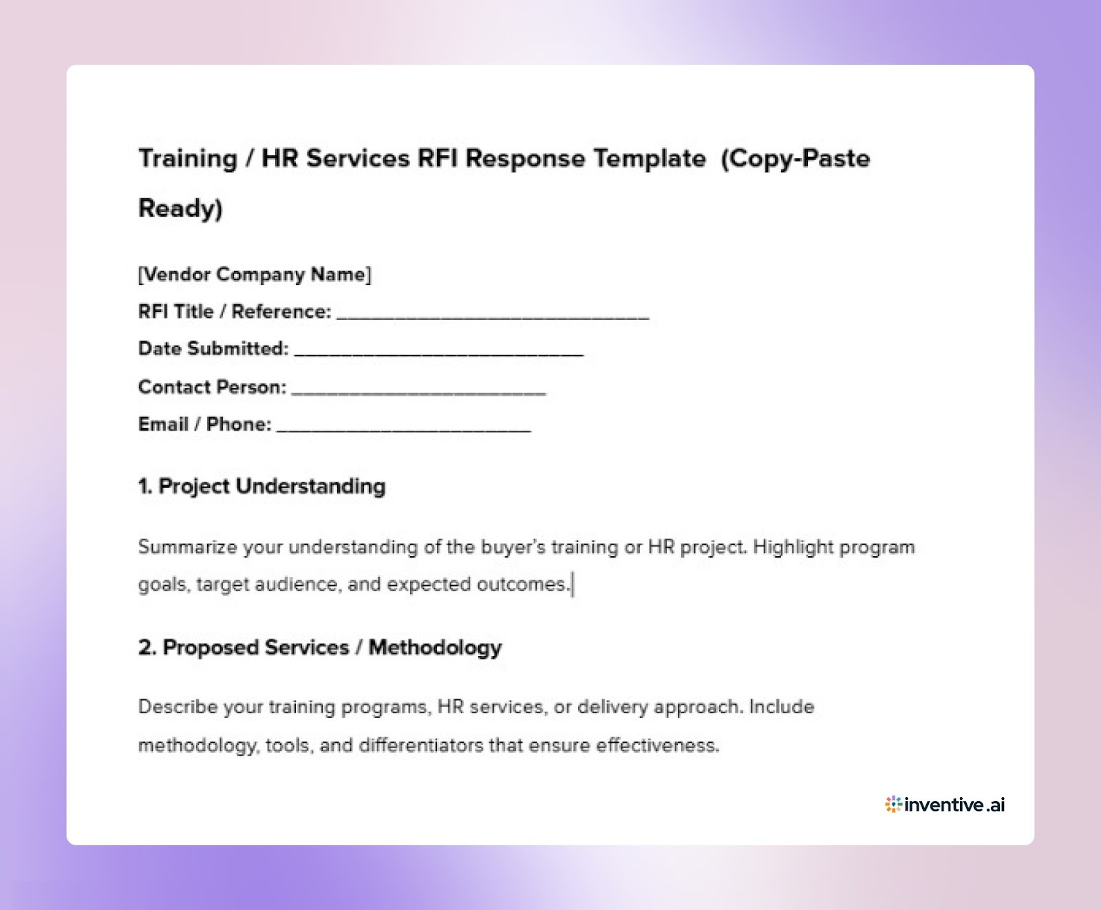 Training / HR Services RFI Response Template