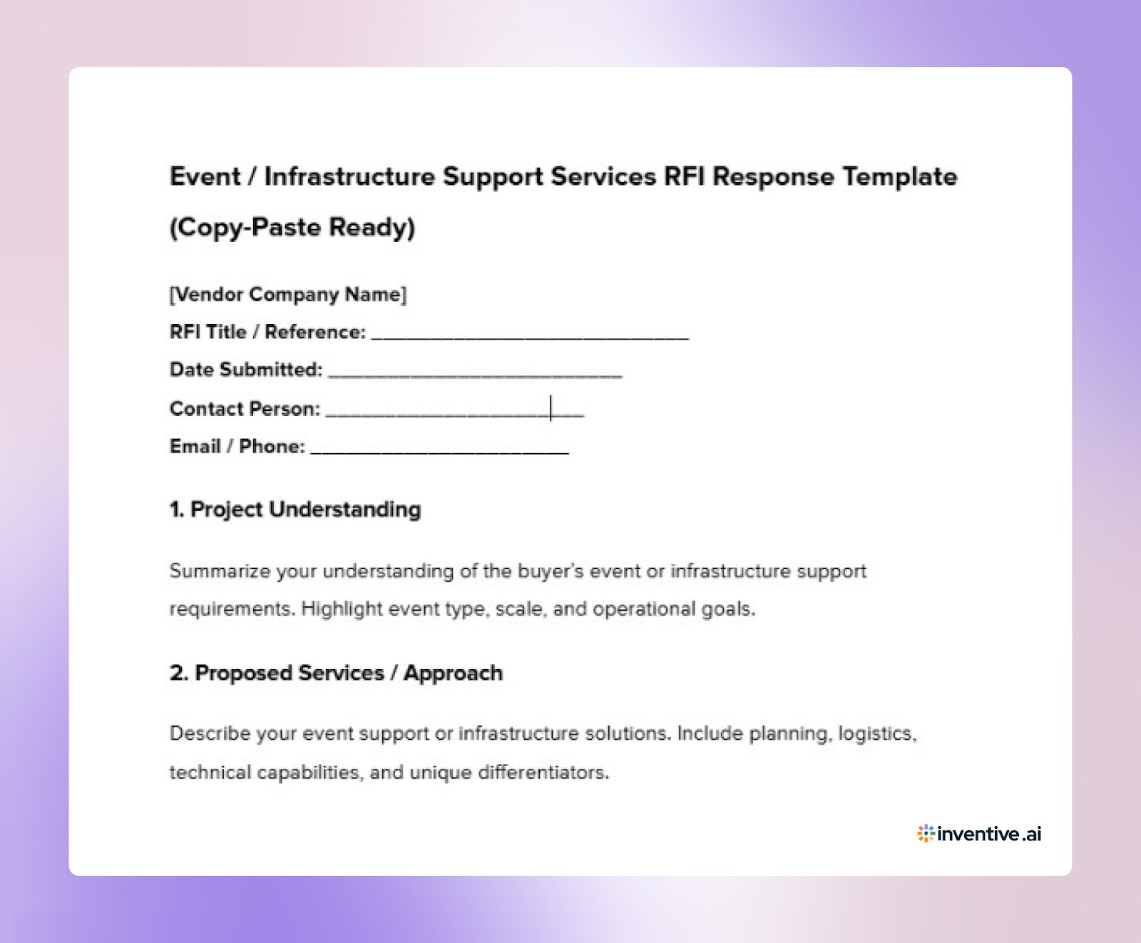 Event / Infrastructure Support Services RFI Response Template