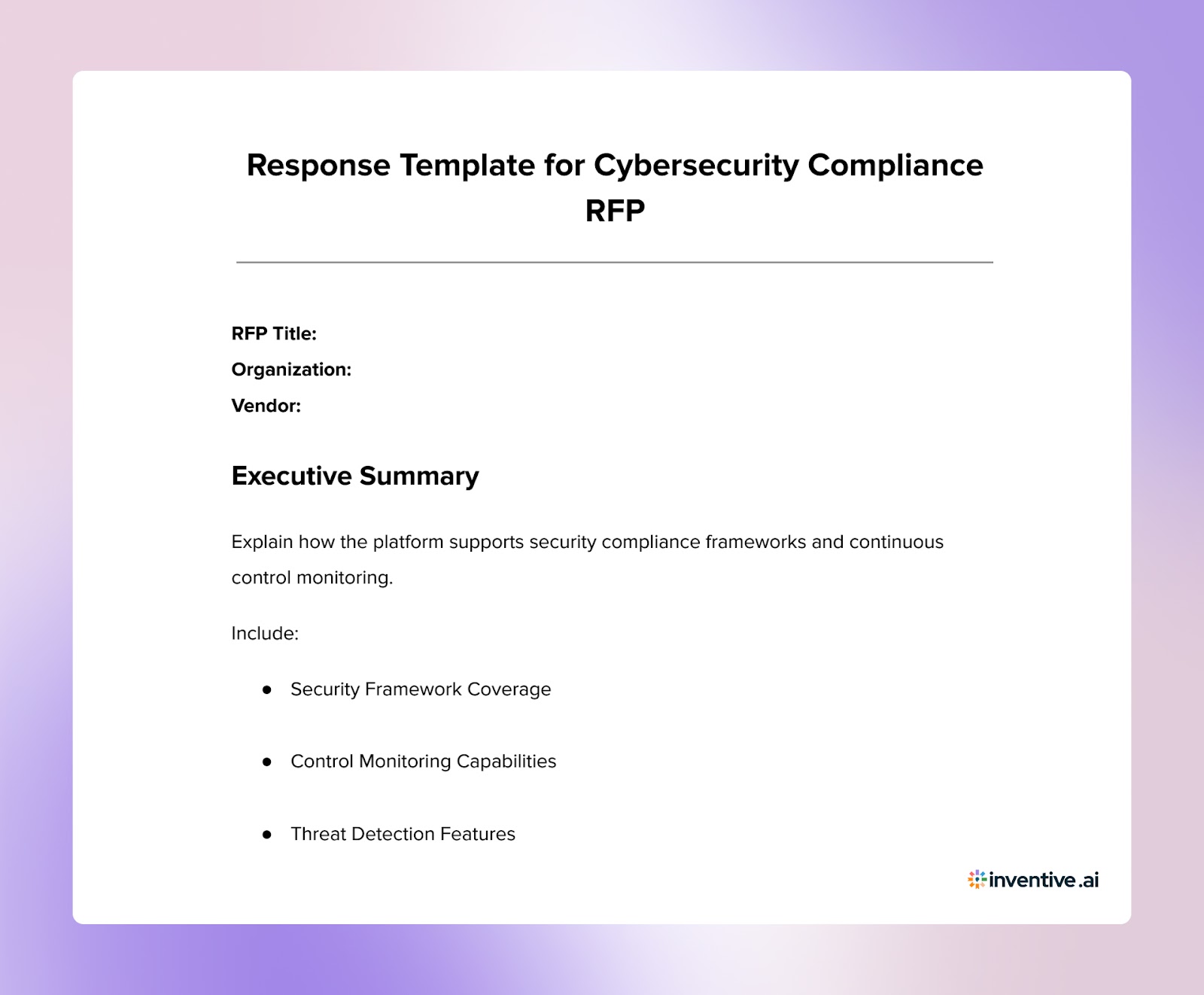 Response Template For Cybersecurity Compliance Software RFP