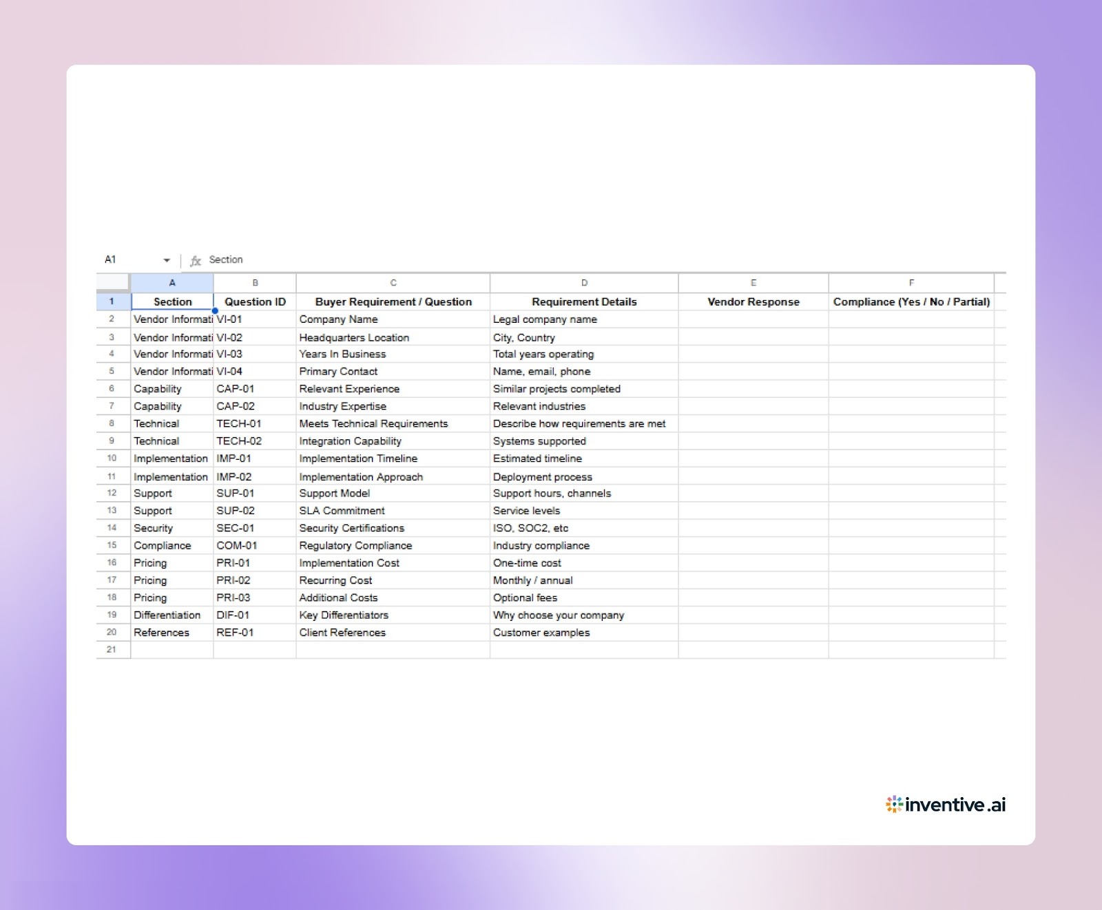 Excel RFP Response Template