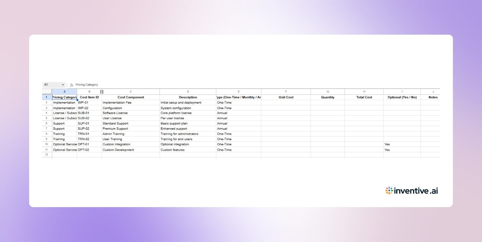 Excel RFP Pricing Template