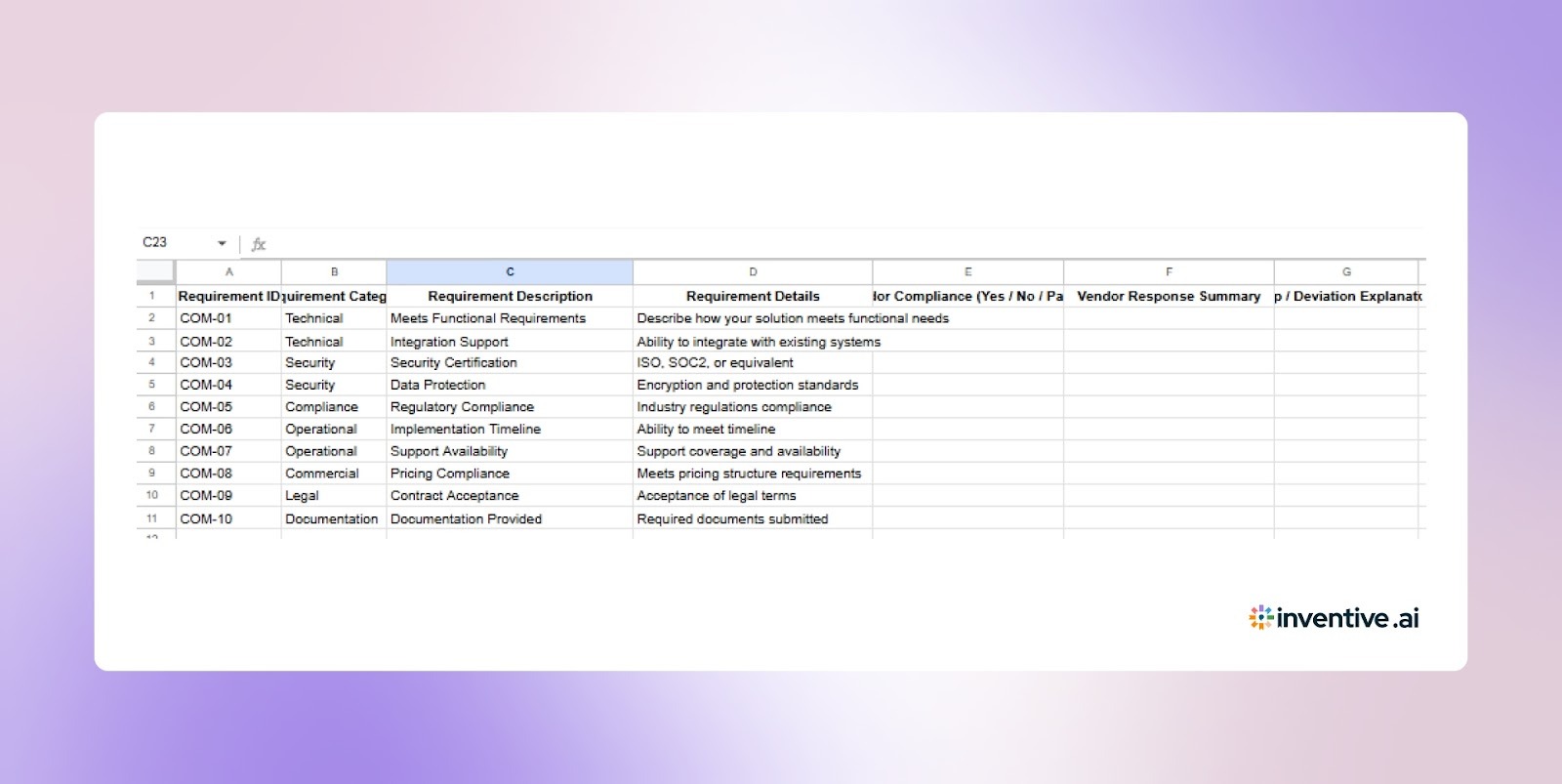 Excel RFP Compliance Matrix Template